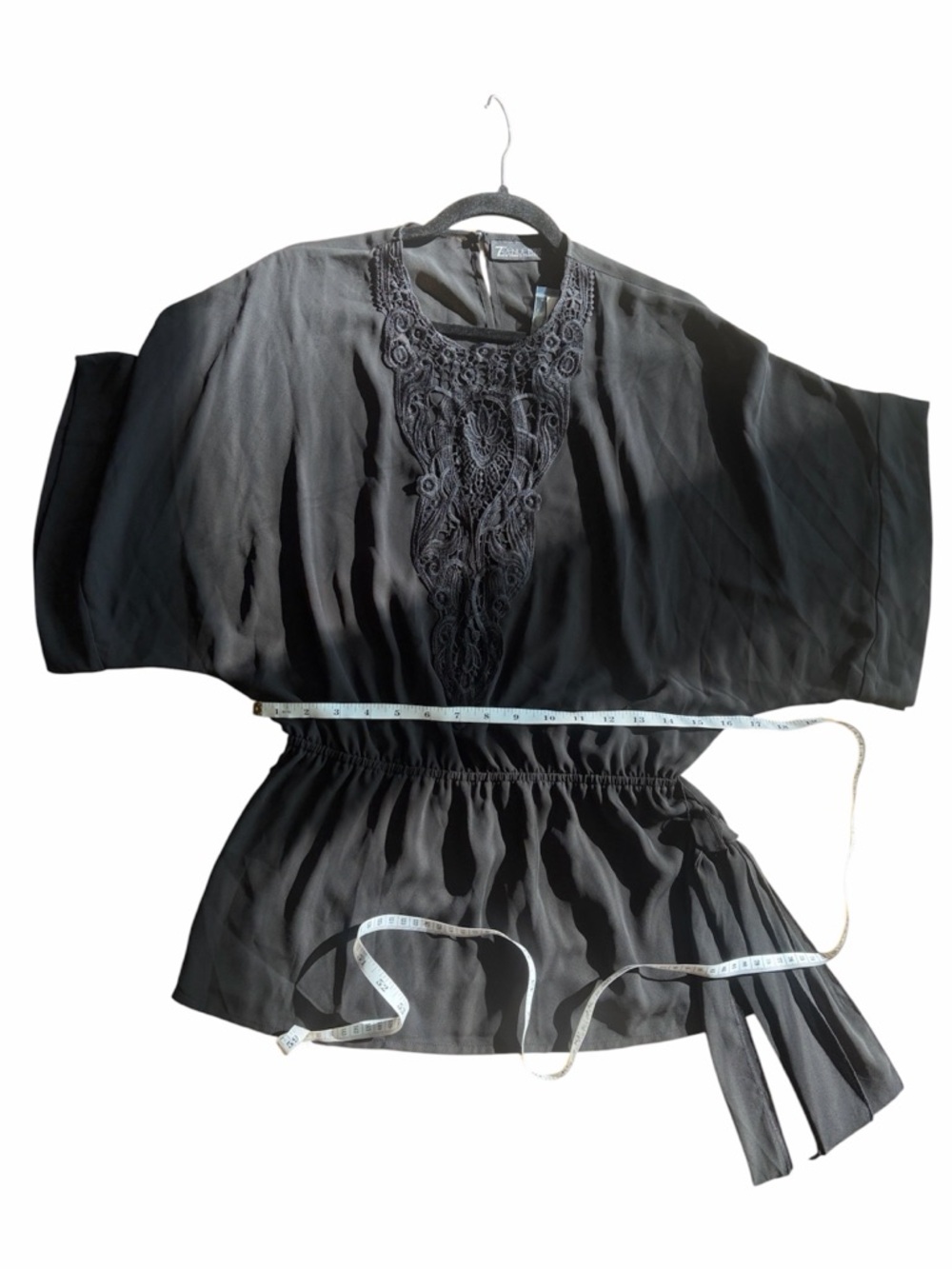 Zerostress Black Crochet-Front Peplum Tunic